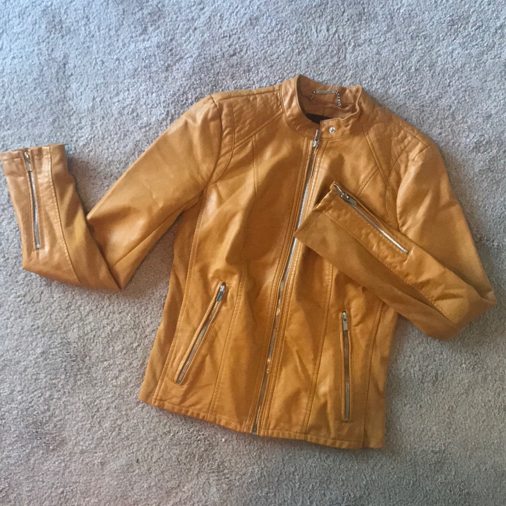 Express goldenrod vegan leather bomber jacket, S